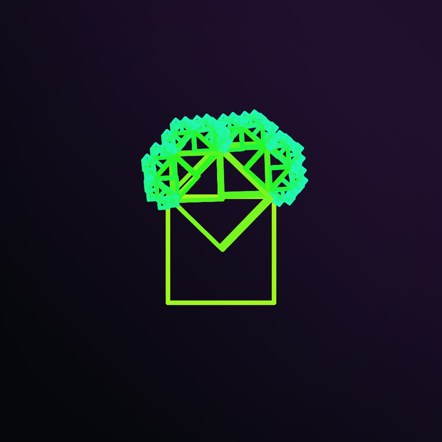 A Pythagoras tree: a green square trunk supporting two smaller squares, branching again and again into a dense canopy of tiny squares.
