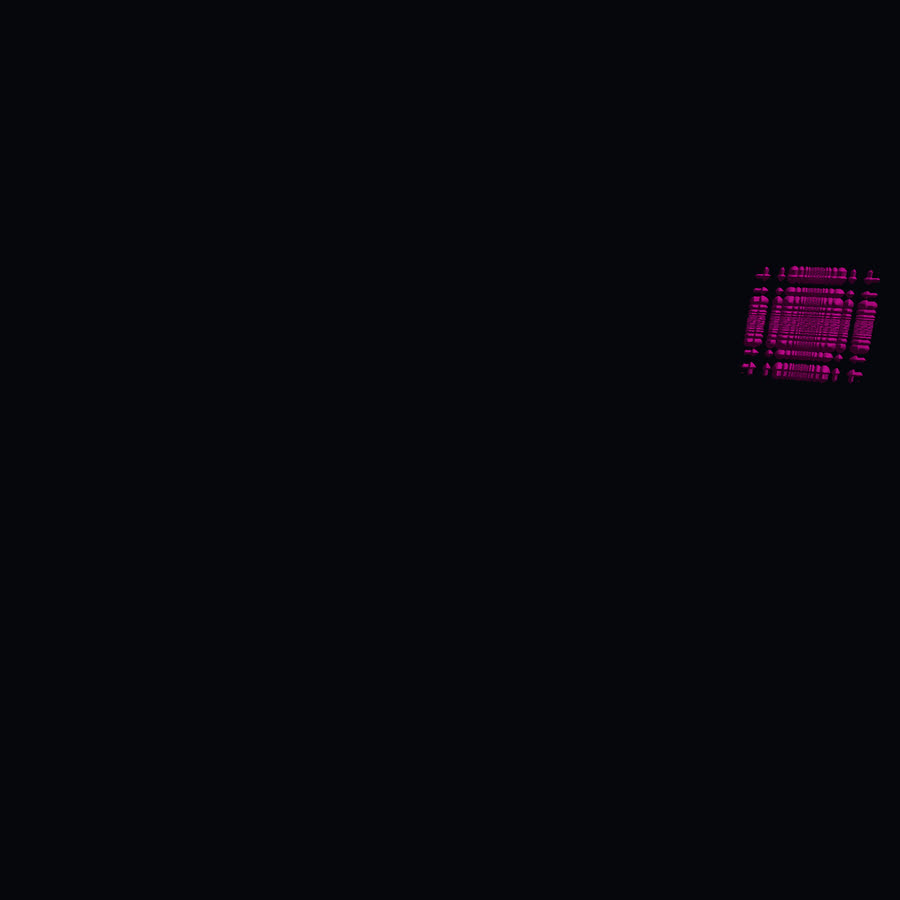 A pseudo-Kleinian fractal: a small magenta lattice of fine strands suspended in darkness.