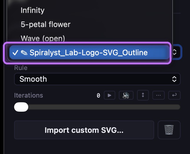 The imported logo appears in the Preset list, named after the file