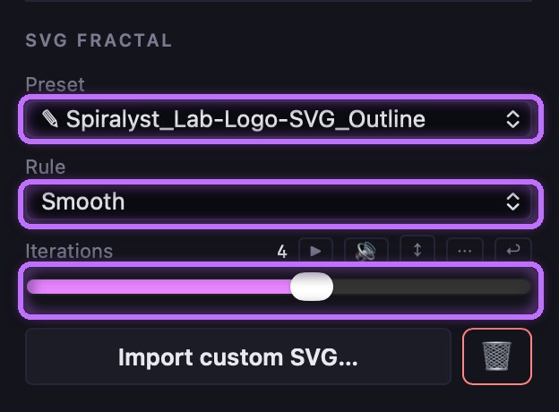 The Preset, Rule, and Iterations controls highlighted