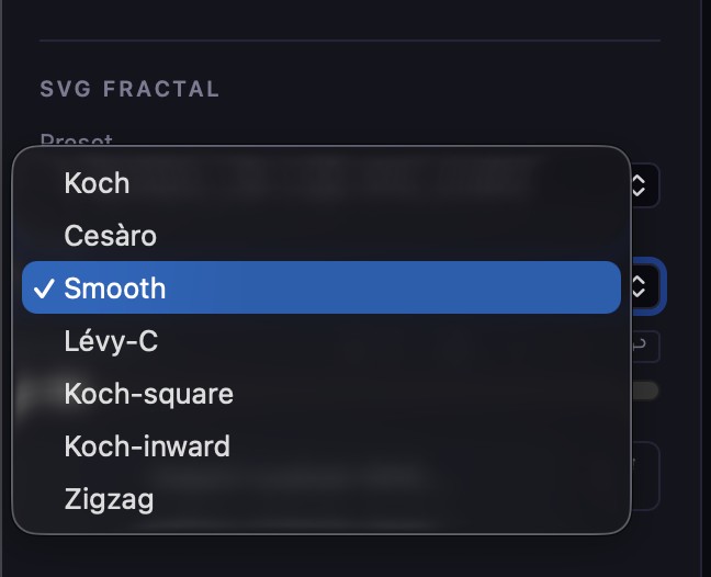 The Rule menu — Koch, Cesàro, Smooth, Lévy-C, and more